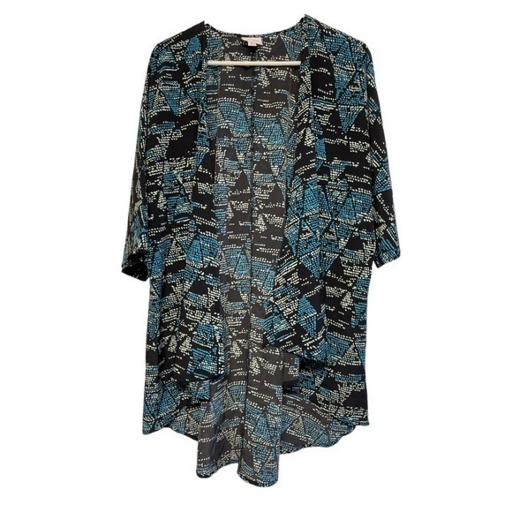 Women's Lularoe Black Teal Monroe Silky Kimono Size Med EUC #1932
